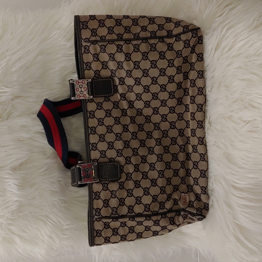 Authentic Gucci GG Monogram Supreme Sherry Web Pop Tote Bag - Picture 3 of 11